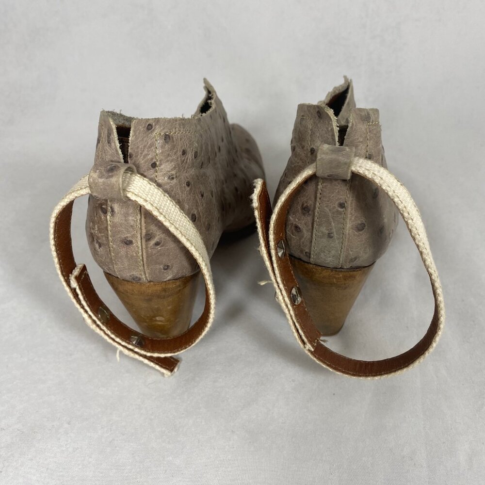 Rachel Comey Pinion Ostrich Leather Booties Gray Ankle Strap Wood Heel 7 - Picture 3 of 12